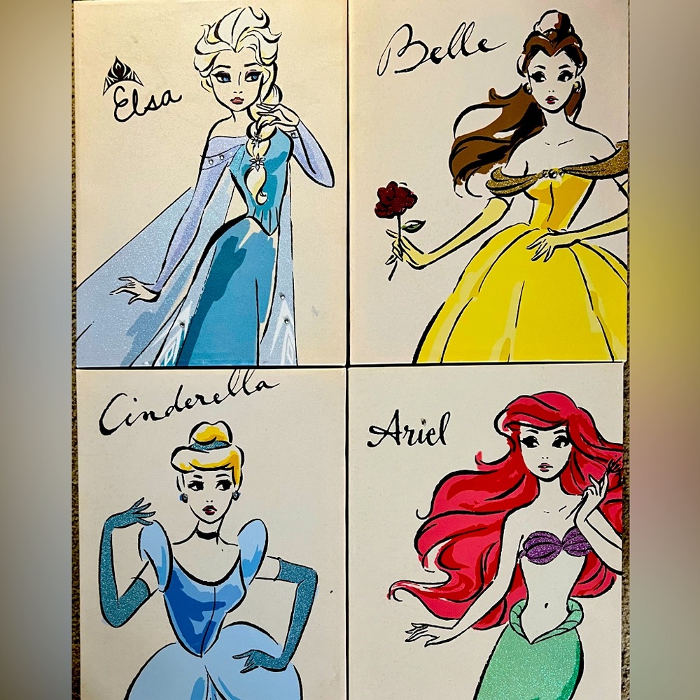 4 Artissimo Disney Princess Canvas Prints with Jeweled Embellishments
